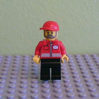 LEGO Minifigure-Post Office White Envelope and Stripe, Gray Beard, Short Bill Cap-Town / City / Post Office-POST008-Creative Brick Builders